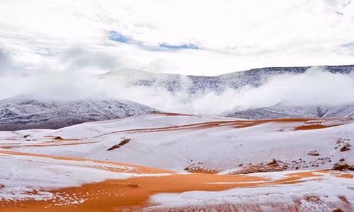 Một số bức ảnh khác ghi lại hiện tượng hiếm gặp tuyết rơi trên sa mạc Sahara. Ảnh: Mirror.