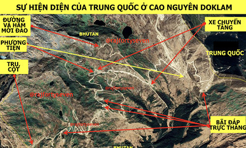 Các cơ sở hạ tầng mà Trung Quốc xây dựng, bố trí ở cao nguyên Doklam. Ảnh: Vinayak Bhat.