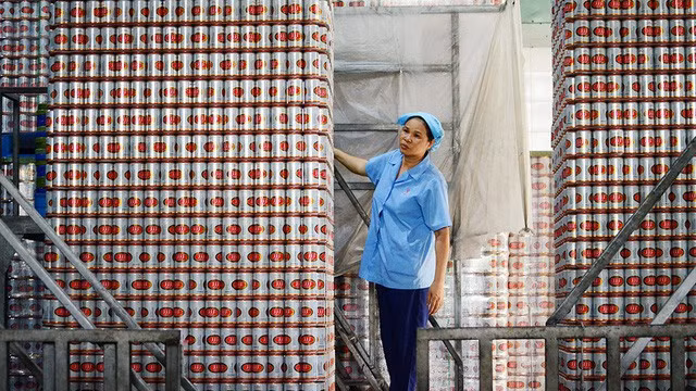 Dây chuyền sản xuất bia tại một nhà máy của Sabeco - Ảnh: T.TÙNG