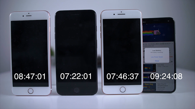 iPhone X là máy trụ lại cuối cùng sau 9 giờ 24 phút. Nguồn: DT.