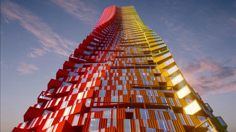 "Containerscraper" Được thiết kế bởi hãng kiến trúc CRG, công trình làm từ container chở hàng này cung cấp chỗ ở cho khoảng 5.000 người sống tại một khu ổ chuột ở Mumbai, Ấn Độ.