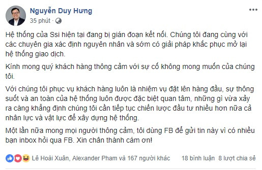 He thong SSI bat ngo mat ket noi, nha dau tu bi ngung giao dich