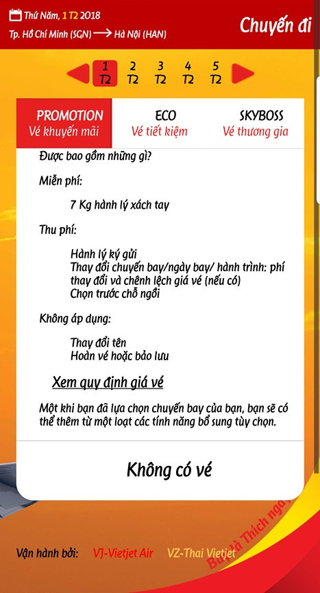 Vé giá rẻ của Vietjet Air đã không còn từ nay đến đầu tháng 3/2018. Ảnh chụp màn hình.