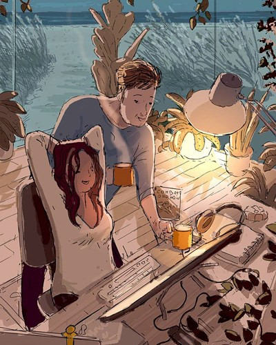 Cùng nhau thưởng thức tách trà khuya.