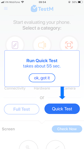 Chế độ kiểm tra nhanh, chỉ mất 55 giây để hoàn thành.