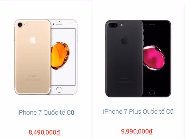 Giá iPhone 7, 7 Plus xuống khá thấp thời gian gần đây. Ảnh chụp màn hình.