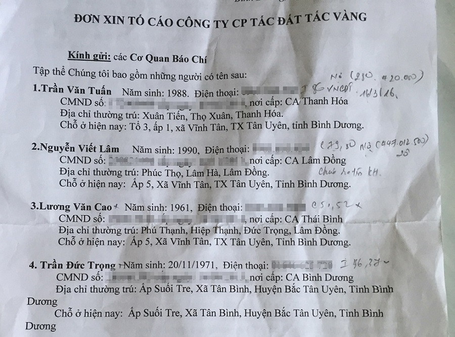 Cong ty Tac Dat Tac Vang bi 