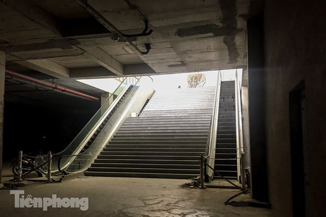 Hệ thống thang máy, cầu thang từ hầm lên sảnh vẫn nằm 'bất động' chưa khai thác sử dụng.