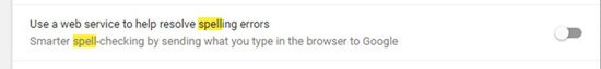 Ảnh: tính năng Spell Check của Google Chrome được mặc định tắt (chrome://settings/?search=spell)