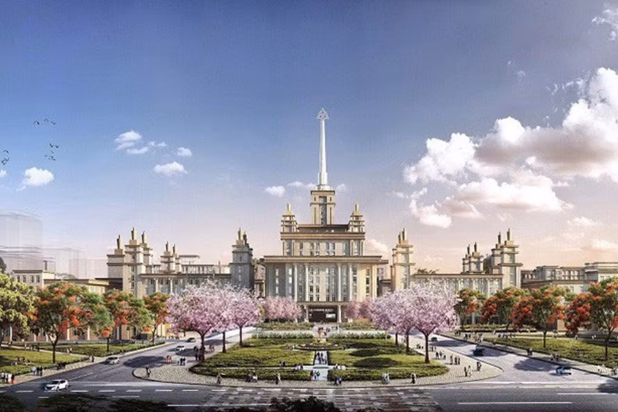 Phối cảnh thiết kế mặt trước khuôn viên Đại học VinUni tại Hà Nội.