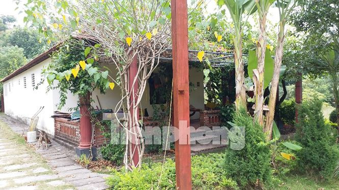 Khuất đằng sau núi là những khu nhà 1 tầng được chia làm nhiều phòng để phục vụ cho việc đón khách du lịch sinh thái, nghỉ dưỡng.