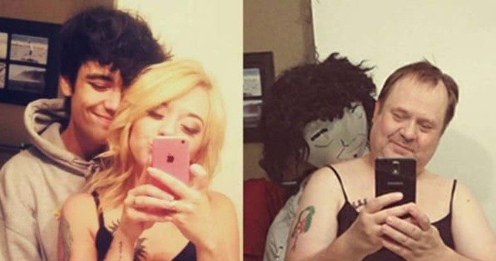 Không có người chụp cùng, bố "mượn tạm" bạn bong bóng vậy.