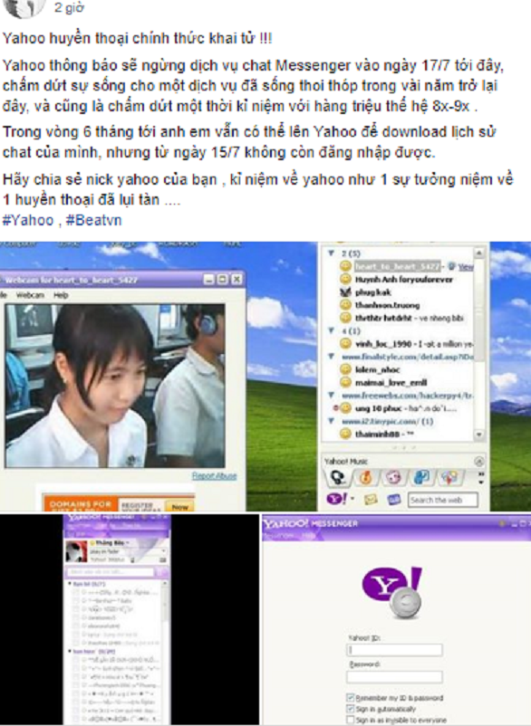 Mọi người chia sẻ nhau thông tin về Yahoo Messenger với nhiều sự tiếc nuối đối với ứng dụng nhắn tin đình đám một thời.