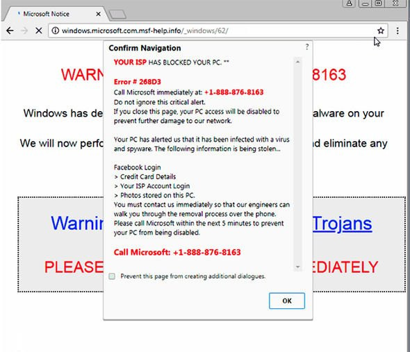 Cảnh báo fake sẽ có giao diện tương tự như trong ảnh, người dùng tuyệt đối không nên gọi cho số điện thoại được ghi. Thay vào dó chỉ cần tắt màn hình cảnh báo đi bởi đó thực chất chỉ là một pop-up đơn giản.