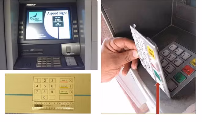 Một cách để khai thác mã pin thẻ ATM là sử dụng một lớp bàn phím khác ở trên bàn phím của máy. Ảnh:whitehat.vn.