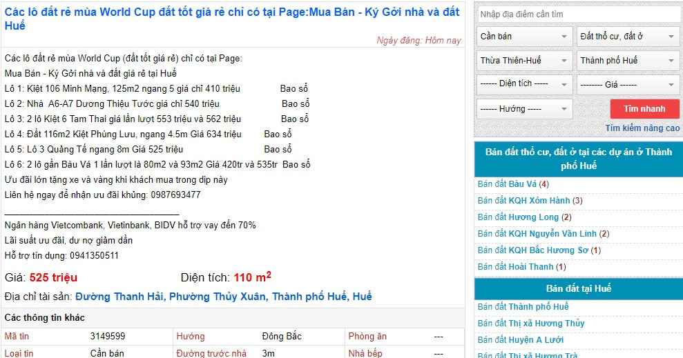 Một người tự nhận thua độ World Cup nhưng rao bán cả chục lô đất.