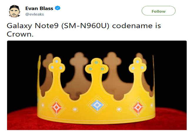 Tin đồn về Galaxy Note 9 trên Twitter.