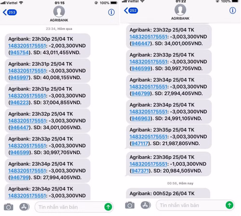 Tài khoản chị Huyên bị rút 24 triệu đồng trong vòng vỏn vẹn 6 phút.