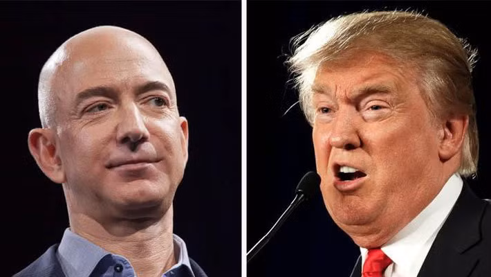 CEO Jeff Bezos của Amazon (trái) và Tổng thống Mỹ Donald Trump.