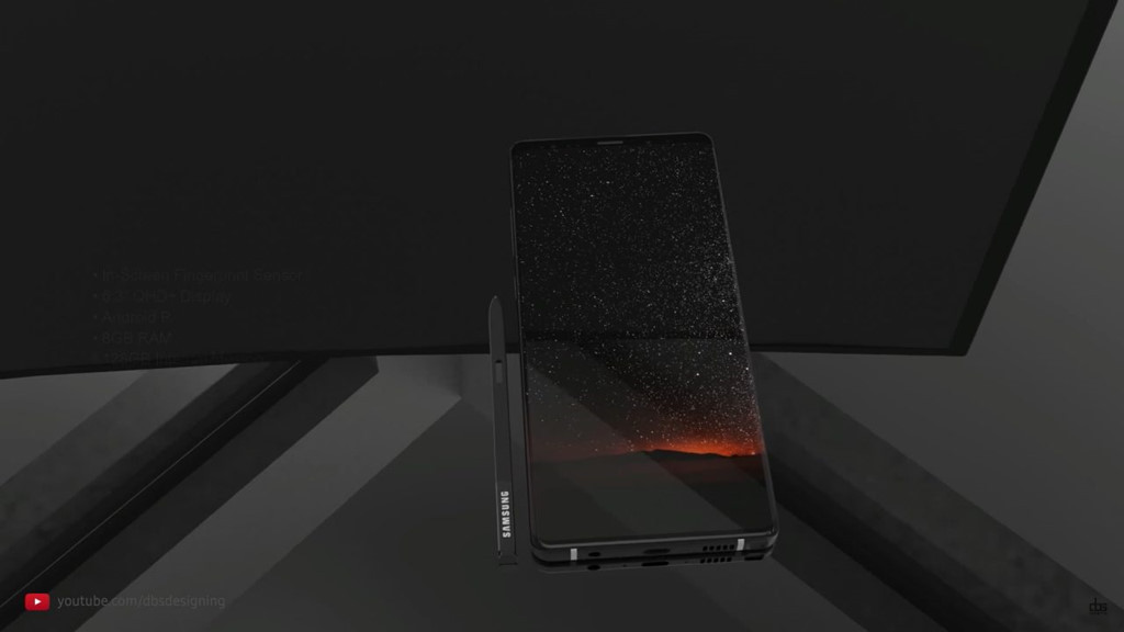 Dựa theo những thông tin trên, nhóm thiết kế DBS Designing đã cho ra mắt bản concept Galaxy Note 9 của riêng mình. Theo đánh giá của Technobuffalo, nếu thiết kế này trở thành sự thật, nó sẽ khiến những tên tuổi khác như iPhone X cũng phải "hổ thẹn".