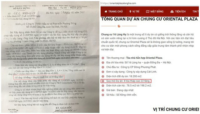 Dự án được cấp phép 15 tầng nổi + 1 mái nhưng dự án Oriental Plaza lại được giới thiệu tới 22 tầng.