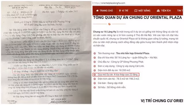 Dự án được cấp phép 15 tầng nổi + 1 mái nhưng dự án Oriental Plaza lại được giới thiệu tới 22 tầng.