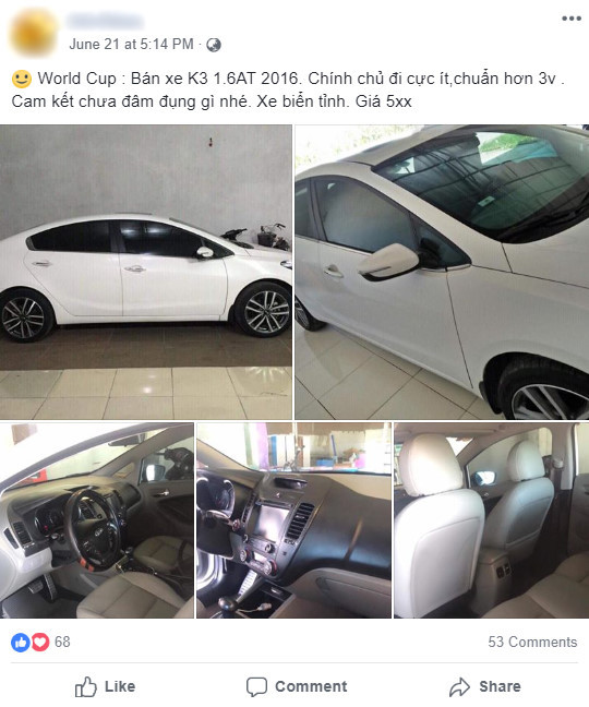 Ôtô, xe máy "thanh lý World Cup" rất phổ biến trên chợ mạng.