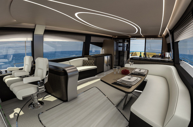 Boong chính dành cho các hoạt động chung với cửa sổ kính lớn nhìn ra biển.