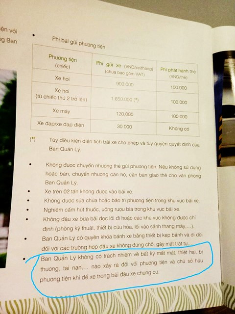 Điều khoản vô lý của ban quản lý toà nhà chung cư Opal Riverside đưa ra.