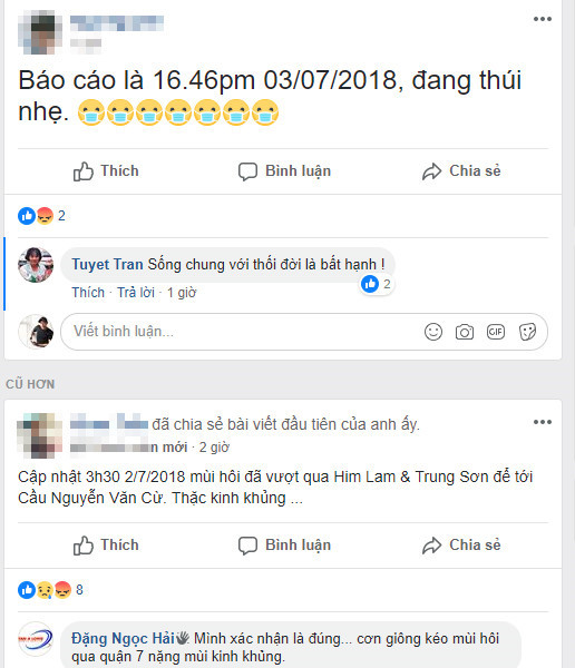 Dân Nam Sài Gòn viết nhật ký mùi hôi trên Facebook. Ảnh: Chụp màn hình.