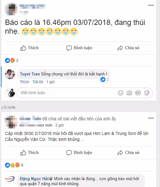 Dân Nam Sài Gòn viết nhật ký mùi hôi trên Facebook. Ảnh: Chụp màn hình.