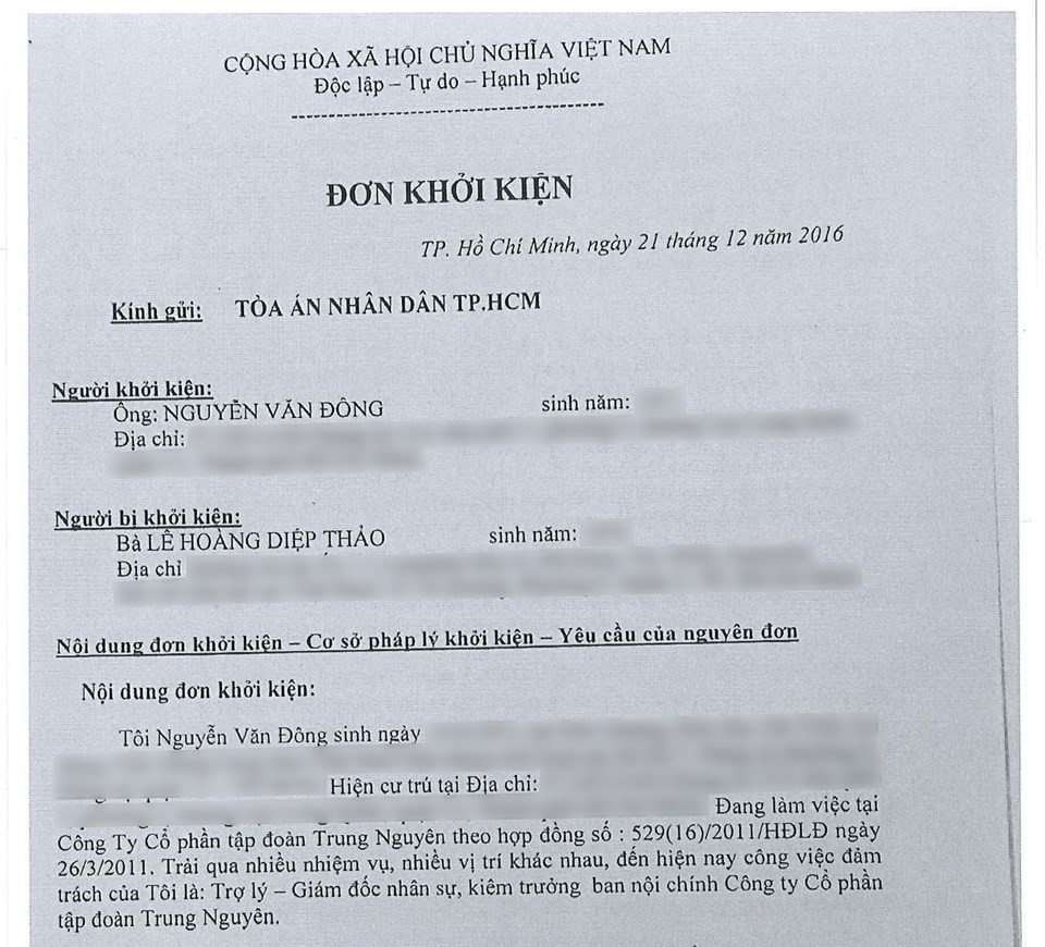 Một đơn kiện khác của ông Nguyễn Văn Đông - 1 trong 4 thành viên trong Tổ vận hành TNG.