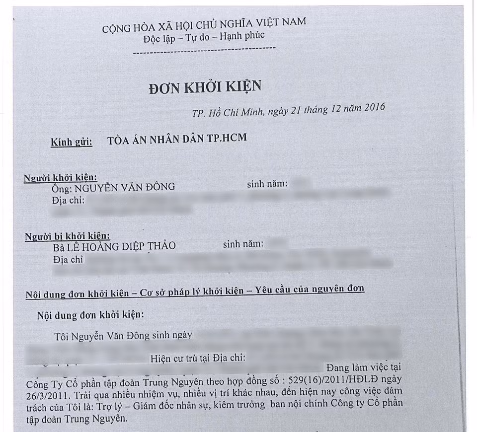 Một đơn kiện khác của ông Nguyễn Văn Đông - 1 trong 4 thành viên trong Tổ vận hành TNG.