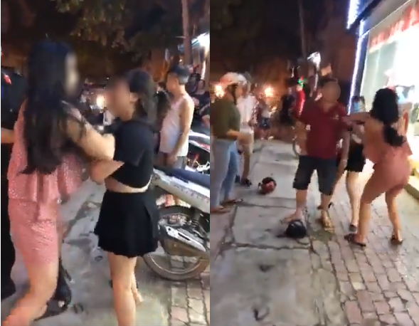 Sau khi người chồng bỏ đi, cô vợ ở lại nói chuyện phải trái với cô nhân tình. Ảnh cắt từ clip.