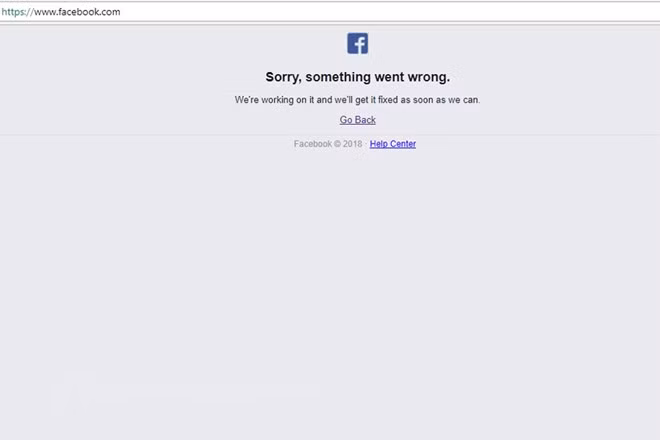 Giao diện của Facebook khi bị gián đoạn truy cập vào chiều muộn 22/2. (Ảnh chụp màn hình)