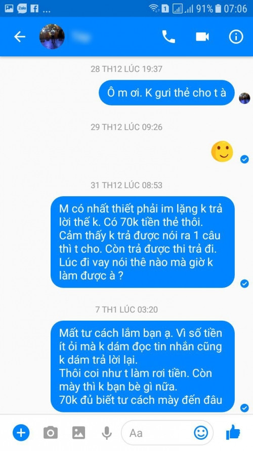 Người bị đòi nợ thậm chí còn không dám seen tin nhắn.