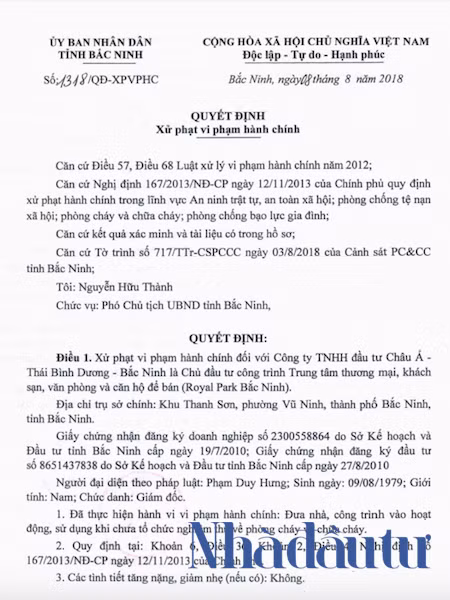 Cu dan o khi chua hoan thien, Royal Park Bac Ninh nguy co bi phat