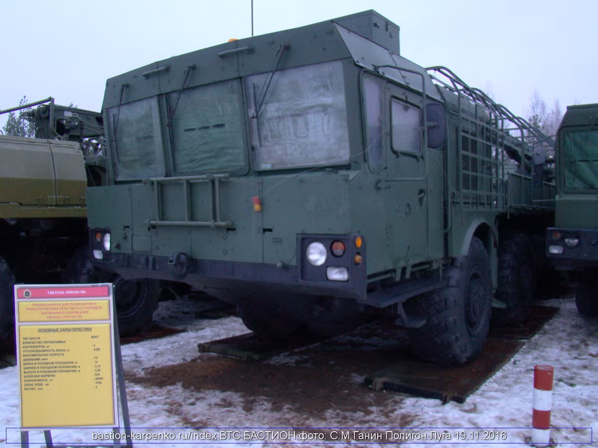 Xe mang phóng và xe vận chuyển nạp đạn của hệ thống Uragan-1M được chế trên cơ sở khung gầm Astrolog cũng được sử dụng trong tổ hợp tên lửa đạn đạo chiến thuật Iskander. Nguồn ảnh: Bastion