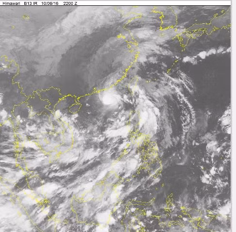 Ảnh mây vệ tinh chụp lúc 07 giờ 22 phút ngày 07/10/2016. Ảnh nguồn từ Trung tâm khí tượng thủy văn quốc gia.
