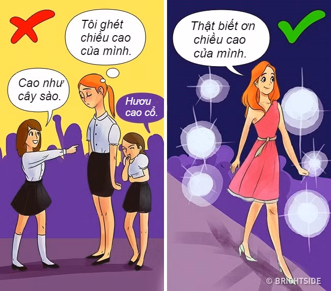  Chấp nhận sự khác biệt của bản thân. Mỗi người đều có nét độc đáo của riêng mình. Thay vì đau khổ và tự trách bản thân khác với mọi người, bạn hãy biến sự khác biệt đó thành lợi thế.