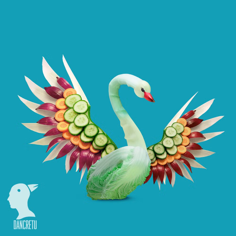 Nàng thiên nga tuyệt đẹp từ các loại rau củ quả.