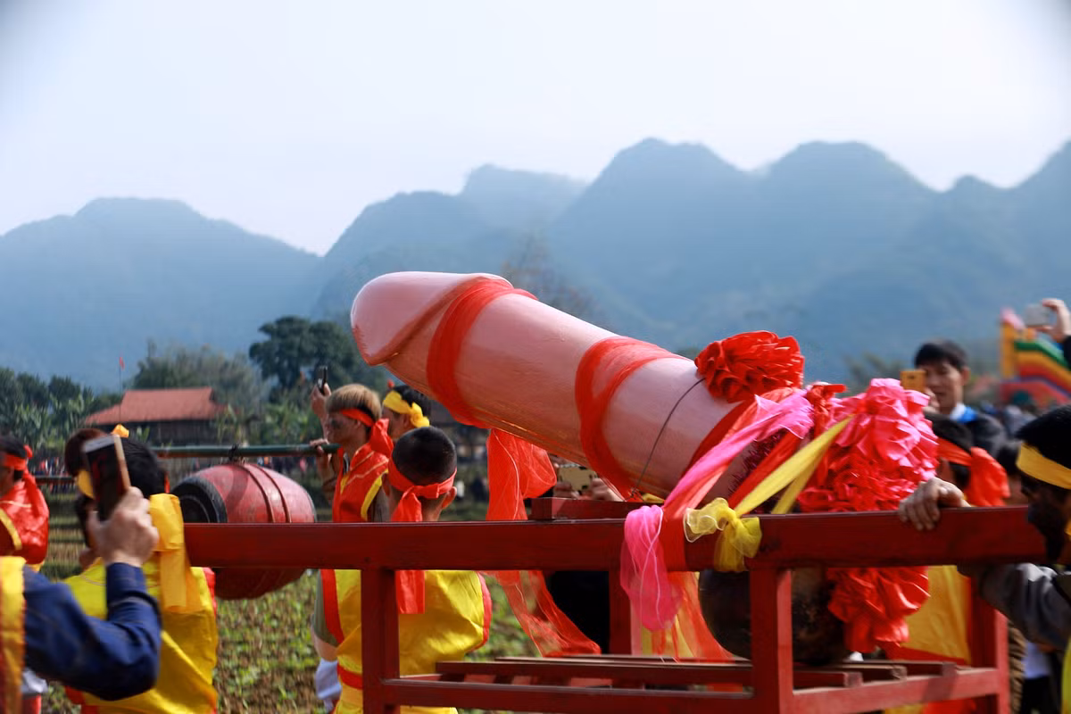 Cận cảnh "của quí khổng lồ" được rước tới miếu.