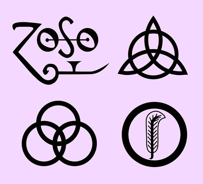  4. Ý nghĩa của biểu tượng Led Zeppelin: Led Zeppelin là ban nhạc rock nước Anh, được thành lập ở London vào năm 1968. Mỗi thành viên trong ban nhạc đều có riêng cho mình một biểu tượng. Và 4 biểu tượng của họ được tập hợp trên bìa album thứ 4 của họ, album mà sau này trở thành một trong những album huyền thoại nhất mọi thời đại. Biểu tượng của Robert Plant là sợi lông vũ trong hình tròn, John Bonham là vòng tròn Borromea, của tay guitar bass và keyboard John Paul Jones là biểu tượng triquetra (từ để chỉ các vật thể có ba cạnh không phải tam giác) trong vòng tròn. Chỉ còn biểu tượng của Jimmy Page thì lại rất khó hiểu. Đến nay, chắc chỉ có bản thân Page và Robert Plant mới hiểu ý nghĩa của biểu tượng đó. Mà có lẽ đến Robert cũng quên mất ý nghĩa thực sự của biểu tượng đó mất rồi.