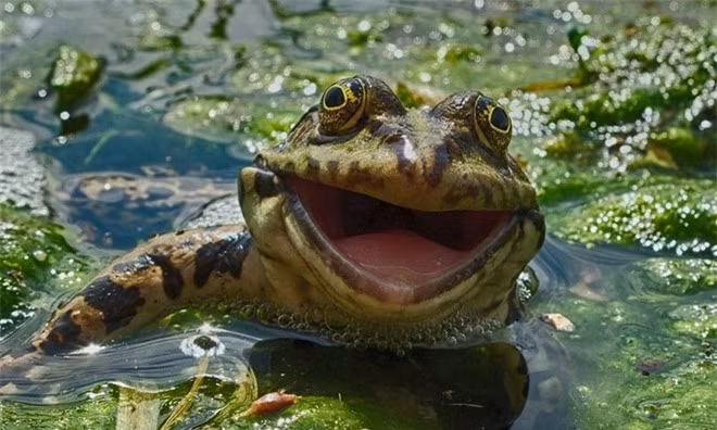 Nụ cười tươi rói của chú ếch đầm lầy Nga ghi lại bởi nhiếp ảnh gia Artyom Krivosheev.
