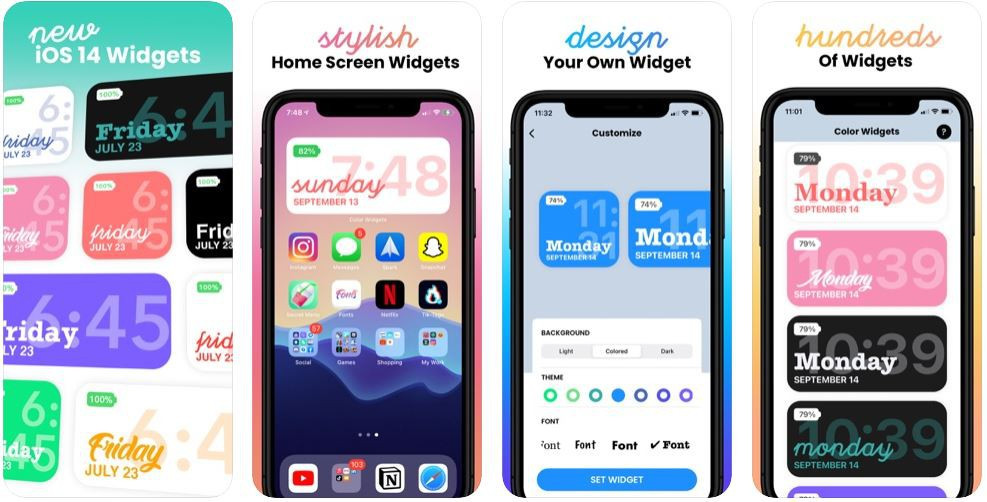 Ứng dụng Color Widgets lại giúp bạn đưa dấu ấn cá tính vào trong màn hình iPhone của mình bằng việc tùy chỉnh màu sắc các widget sao cho phù hợp với gu thẩm mỹ của bạn. Người dùng tha hồ tự do chỉnh sửa kích cỡ phông chữ, màu sắc phông chữ và màu nền của widget và lựa chọn chủ đề phù hợp.