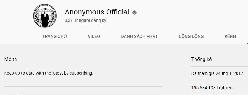 Kênh Youtube của nhóm hacker chủ yếu đăng tải những video công bố các thông tin bí mật mà họ tìm ra, cảnh báo người dùng internet hoặc các nghi vấn chưa kiểm chứng. Kênh này ra video khá đều đặn và những clip của Anonymous luôn thu hút hàng trăm nghìn lượt xem.