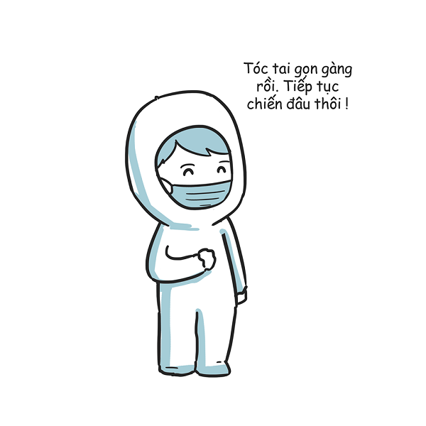 Theo các bác sĩ, nếu tóc dài, mỗi lần tắm sẽ lâu khô. Khi mặc đồ bảo hộ, mồ hôi ra nhiều, tóc ngắn sẽ giúp giảm bớt sự khó chịu, hạn chế nguy cơ lây nhiễm. Ngoài ra, tóc ngắn khi đội mũ trùm đầu sẽ không bị nặng gây vướng víu.