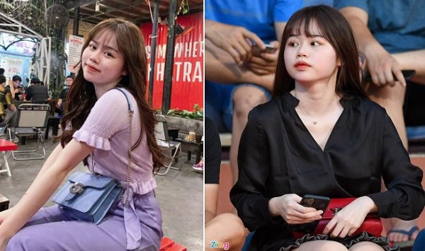 Nàng WAG gốc Nha Trang được nhiều người khen nhan sắc rạng rỡ. Làn da trắng mịn, khuôn mặt mũm mĩm của cô không khác nhiều so với ảnh trên trang cá nhân. Trong những lần tới sân cổ vũ bạn trai trước đó, Huỳnh Anh đều xuất hiện với vẻ ngoài nữ tính, ngọt ngào, thu hút sự chú ý. Ảnh: Instagram NV, Việt Hùng.