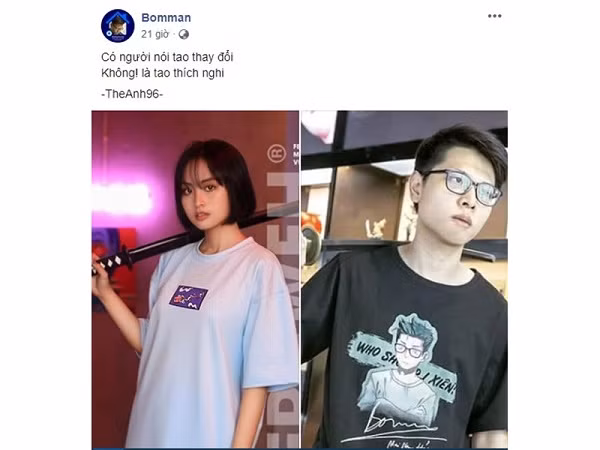 Cả cộng đồng game thủ từng xôn xao khi Bomman đã ''tiếp cận'' được Minh Nghi – kiều nữ của làng LMHT bằng phát ngôn cực kỳ gây sốc, lấy cảm hứng từ câu rap của Đen Vâu: ''Có người nói tôi thay đổi. Không, là tôi thích Nghi''.