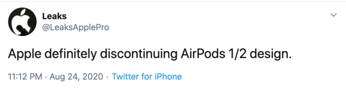 Cụ thể, trong một bài đăng mới nhất trên Twitter, leaker LeaksApplePro cho biết: ''Apple cuối cùng cũng loại bỏ thiết kế của AirPods đời đầu và đời thứ 2 trên AirPods mới''.